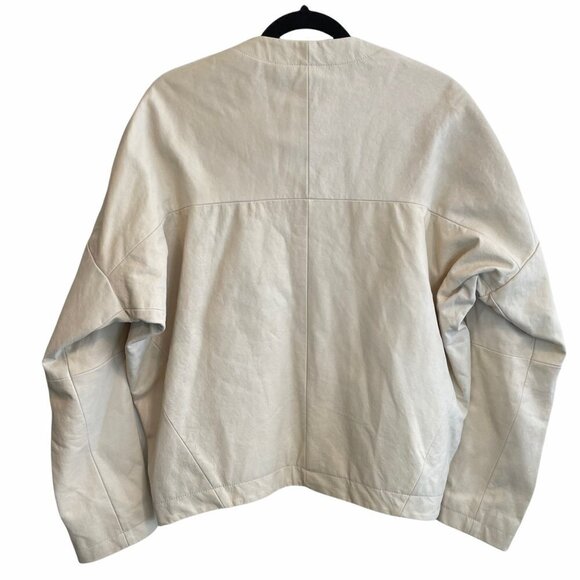 Maria Cornejo Lambskin Leather Full Zip Koya Bomber Jacket Cream Size M - Picture 12 of 12